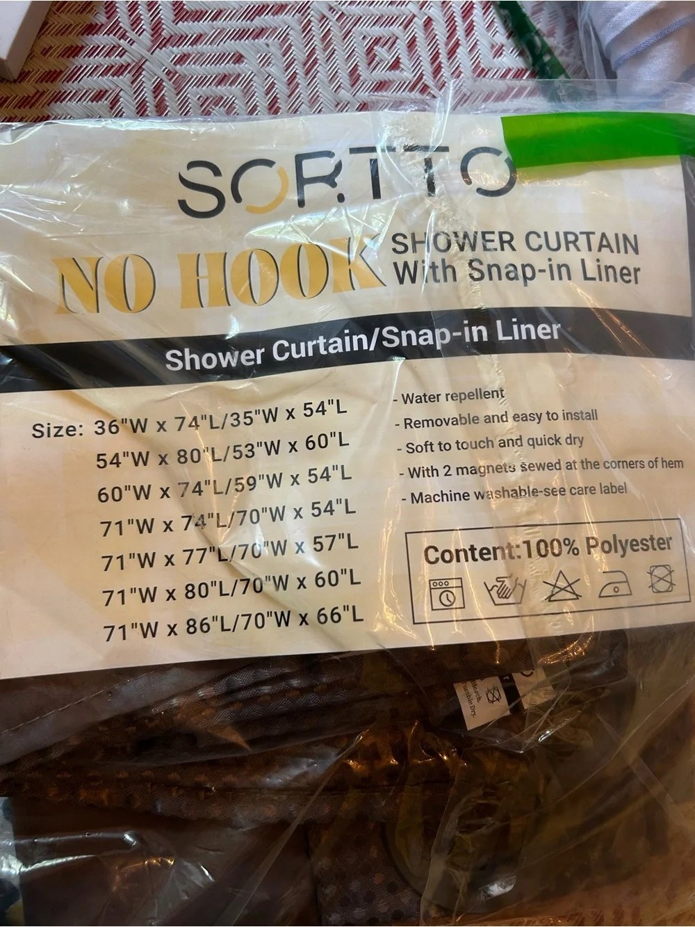 SORTTO No Hook Shower Curtain Snap-In Liner Gray Polyester 71x74/70Wx54L Liner